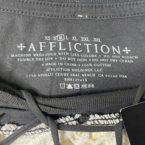 Affliction Long Sleeve Low Cut Sheer Lace Back Tee Shirt - Picture 5 of 6